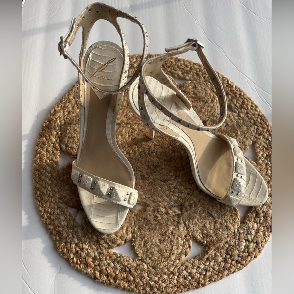 Brian Atwood  studded white leather stilletos